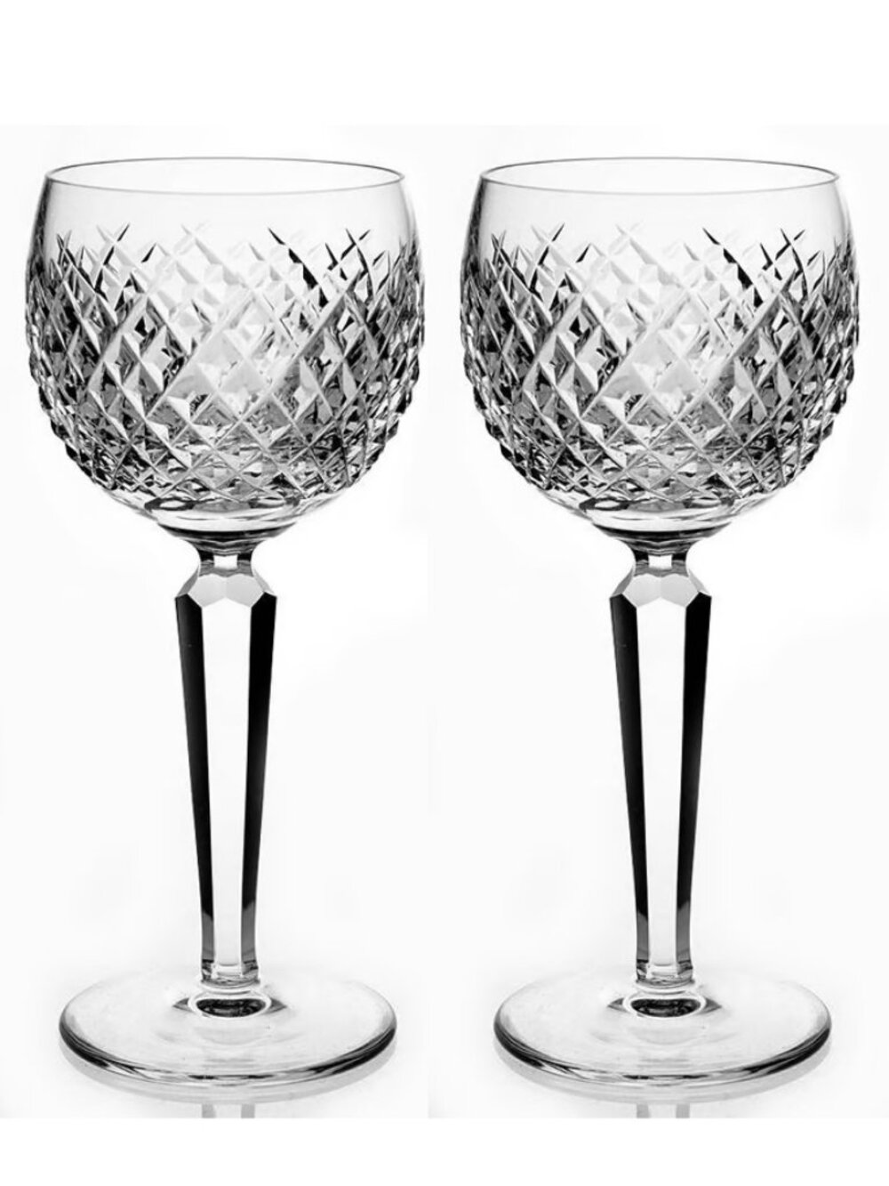 Set of 2 ☘️ Waterford ALANA Crystal Wine Hocks 7.5" Tall Stem Glass Goblets ~EUC